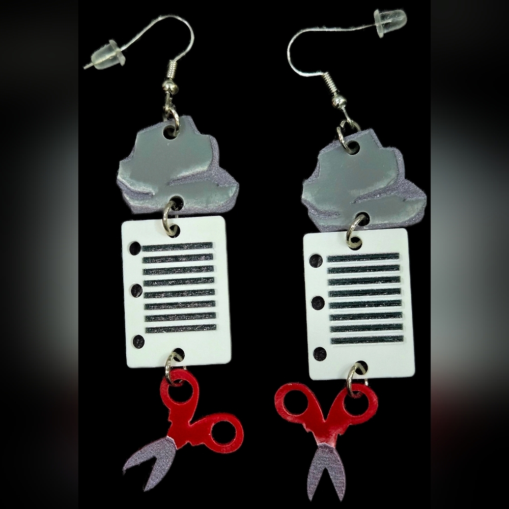 Unique Gray and Red Statement Earrings